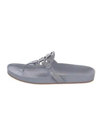 Pre-owned Tory Burch Miller Cloud Leather Flip Flops In Blue