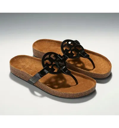 Pre-owned Tory Burch Miller Cloud Leather Sandal Black Patent 6.5 7 7.5 8 8.5 9 9.5 10