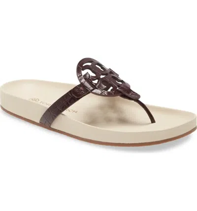 Pre-owned Tory Burch Miller Cloud Leather Sandal Plum Cream Us 7 7.5 8 9 9.5 Authentic