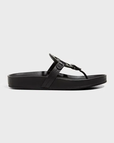 Tory Burch Miller Cloud Leather Thong Sandals In Black