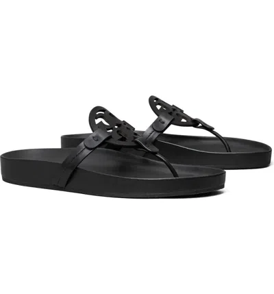 Pre-owned Tory Burch Miller Cloud Leather Thong Sandals Black Us 9.5 Authentic