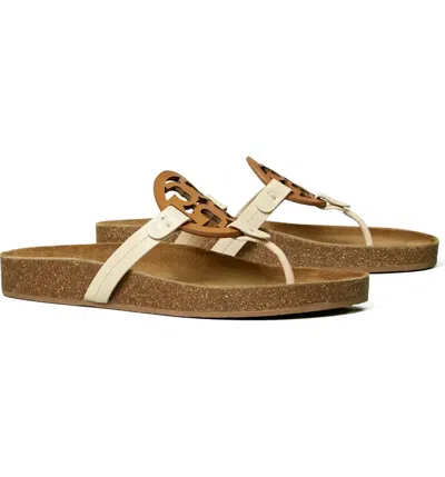 Pre-owned Tory Burch Miller Cloud Thong Sandal Cream Caramel 6 6.5 7 7.5 8 8.5 9 9.5 In Multicolor