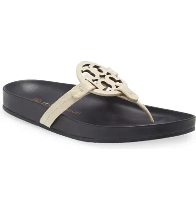 Pre-owned Tory Burch Miller Cloud Sandals Croc Cream Navy Us 6.5 7 7.5 8 8.5 9 9.5