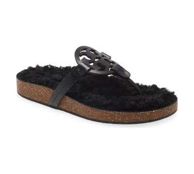 Pre-owned Tory Burch Miller Cloud Shearling Leather Sandal Black Us 7 7.5 8 8.5 9 9.5