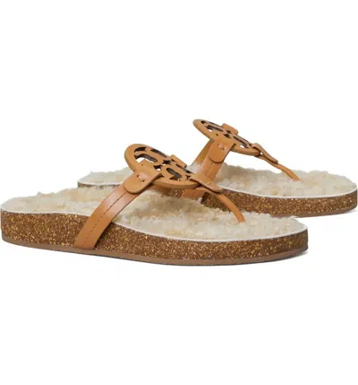 Pre-owned Tory Burch Miller Cloud Shearling Leather Sandal Caramel Brown 8 8.5 9 9.5