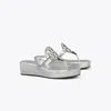 Tory Burch Miller Crinkled Metallic Wedge Sandal In Silver