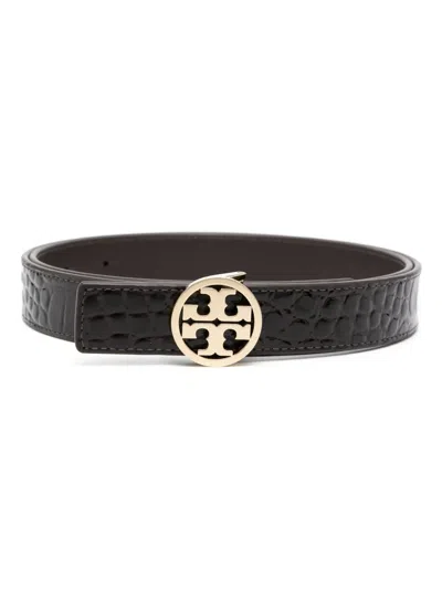 Tory Burch Logo-plaque Leather Belt In Brown