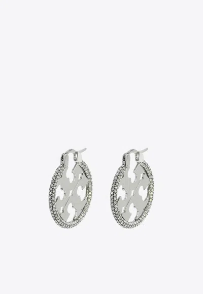 Tory Burch Miller Crystal Embellished Hoop Earrings In Metallic