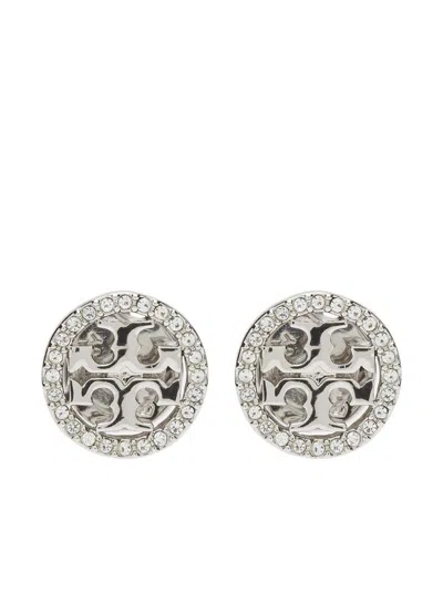 Tory Burch "miller" Crystal-embellished Stud Earrings In Silver