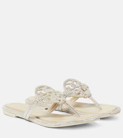 Tory Burch Miller Crystal-embellished Thong Sandals In Grey