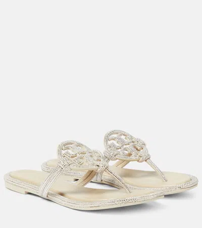 Tory Burch Miller Knotted Embellished Ballerinas In Stone Gray