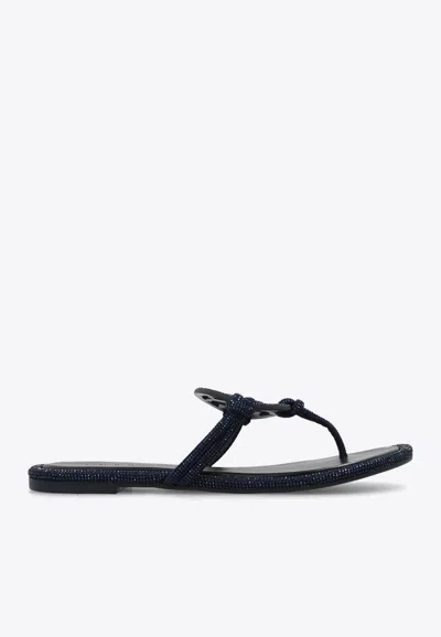 TORY BURCH MILLER CRYSTAL LOGO KNOTTED THONG SANDALS