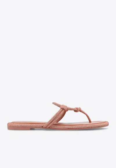 Tory Burch Miller Crystal Logo Knotted Thong Sandals In Pink