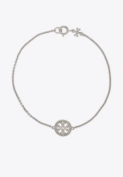 Tory Burch Miller Crystal Paved Chain Bracelet In Silver