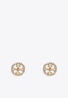 Tory Burch Miller Crystal Paved Stud Earrings In Gold