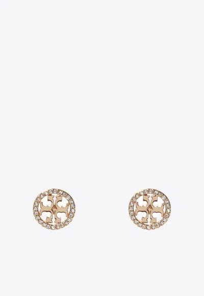 Tory Burch Miller Crystal Paved Stud Earrings In Gold