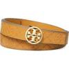 Tory Burch Miller Debossed T Monogram Leather Belt In Tan/gold