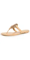 Tory Burch Miller Leather Pave Medallion Flat Thong Sandals In Ginger Shortbread