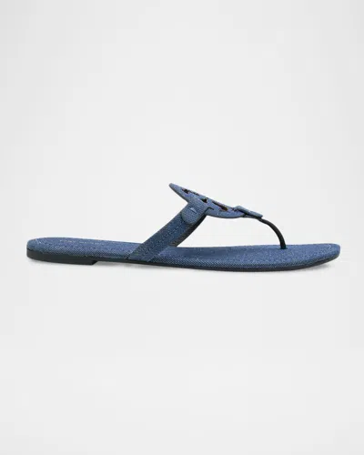 Tory Burch Miller Denim Logo Thong Sandals In Blue