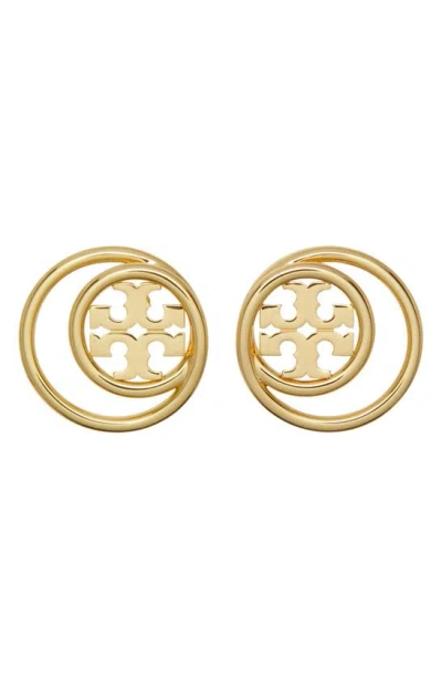 Tory Burch Miller Double Circle Logo Stud Earrings In Tory Gold