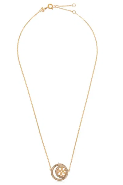 TORY BURCH MILLER DOUBLE RING PENDANT EMBELLISHED NECKLACE