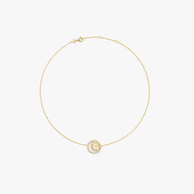 Tory Burch Miller Double Ring Pendant In Tory Gold/crystal