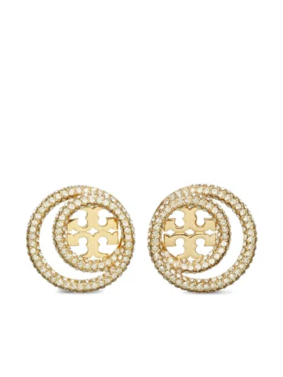 Tory Burch Women's Double Ring Stud Earrings Gold In Gold/crystal