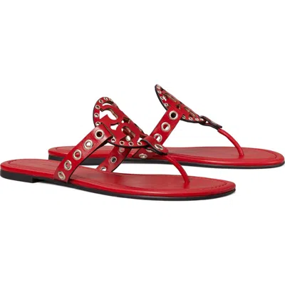 Tory Burch Miller Eyelet Flip Flop In Tory Red/silver