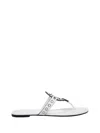 Tory Burch Eyelet Stud Flat Sole Sandal In White