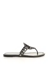 Tory Burch Miller Eyelet T-strap Flat Sandals In Black