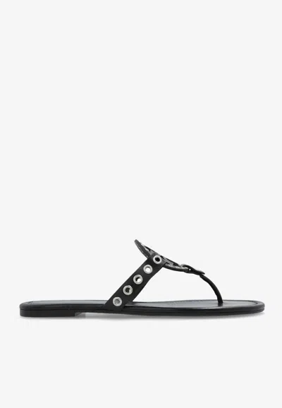 Tory Burch Miller Eyelet T-strap Flat Sandals In Black