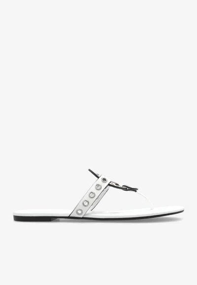 Tory Burch Miller Eyelet T-strap Flat Sandals In White