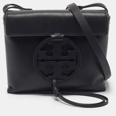Pre-owned Tory Burch Miller Flap Black Leather Crossbody Bag