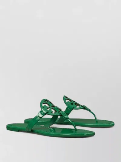 Tory Burch Miller Flat Leather T Strap Sandals In Green