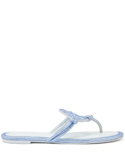 Tory Burch Miller Printed Suede Sandal In Blue Cloud