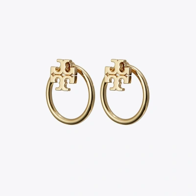 Tory Burch Miller Logo Front/back Earrings In Tory Gold