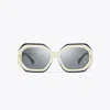 Tory Burch Miller Geometric Sunglasses In Black/ivory/dark Grey Solid