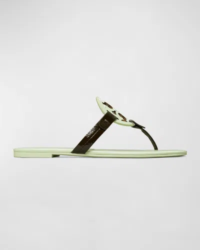 Tory Burch Miller Glossy Logo Thong Sandals In Mint Chocolate Chip