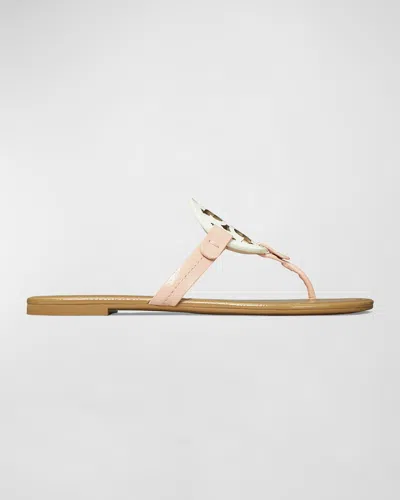 Tory Burch Miller Glossy Logo Thong Sandals In Neutral