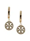 Tory Burch 'miller' Gold-colored Hoop Earrings With Crystals In Brass Woman In Grey