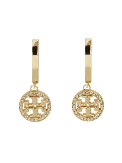 Tory Burch 'miller' Gold-colored Hoop Earrings With Crystals