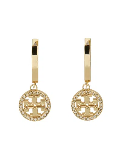 Tory Burch 'miller' Gold-colored Hoop Earrings With Crystals