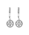 Tory Burch 'miller' Metallic Earings With Double T Logo Charm In Metallic