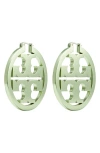 Tory Burch Miller Hoop Earrings In Tory Silver/mint Green