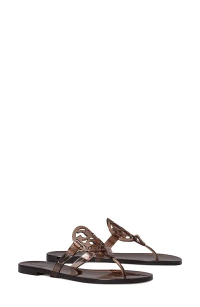 Tory Burch Miller Signature Logo-plaque Leather Sandals In Brown