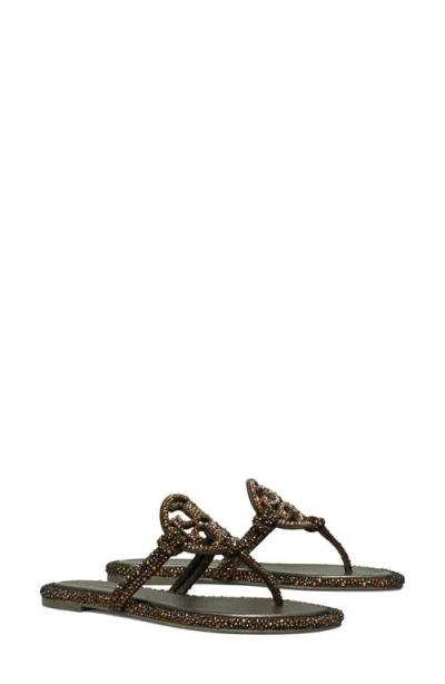 Tory Burch Miller Knotted Crystal Flip Flop In Brown