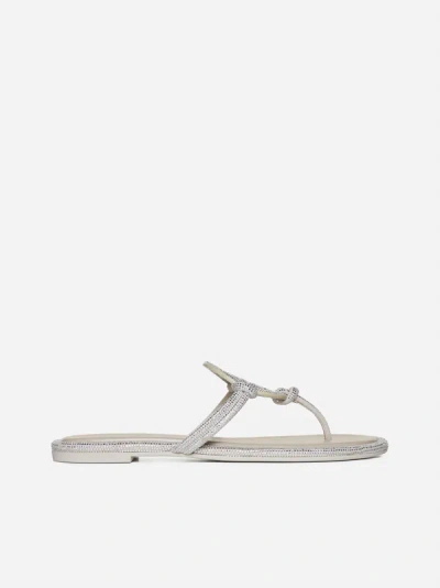 Tory Burch Miller Knotted Pave Leather Sandals In Stone Grey