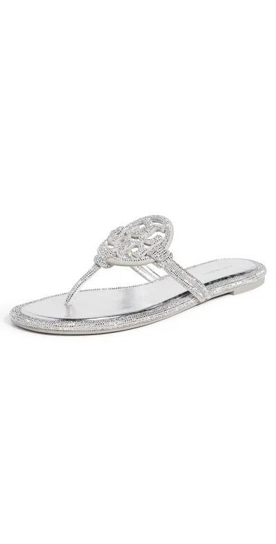 Tory Burch Miller Knotted Pave Sandals Silver
