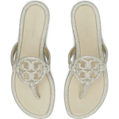 Tory Burch Miller Knotted Pavé Thong Sandal In White