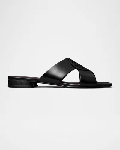 Tory Burch Miller Leather Crisscross Flat Sandals In Perfect Black